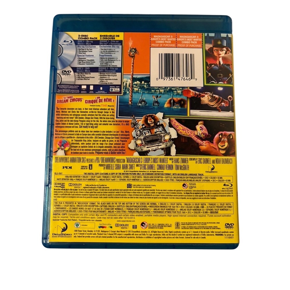Madagascar 3 Europe's Most Wanted Blu-ray DreamWorks Animated Movie - Picture 2 of 3